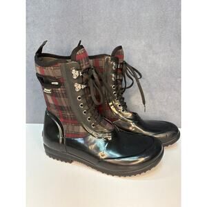 BOGS Neo-Tech Waterproof Rain / Barn Boots with Purple/Black Plaid Pattern Size9